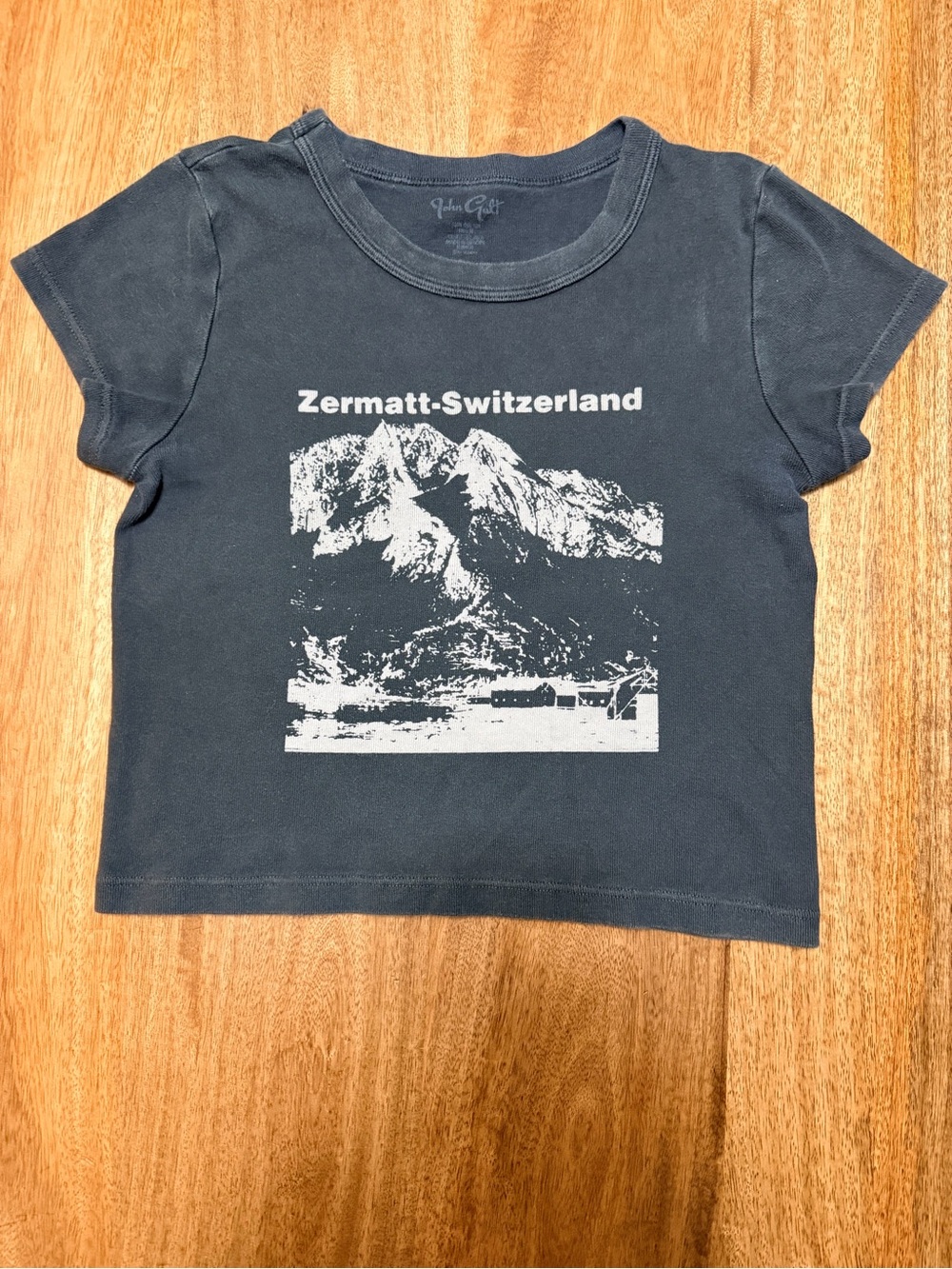 John Galt by Brandy Melville Navy Graphic Crop Top
